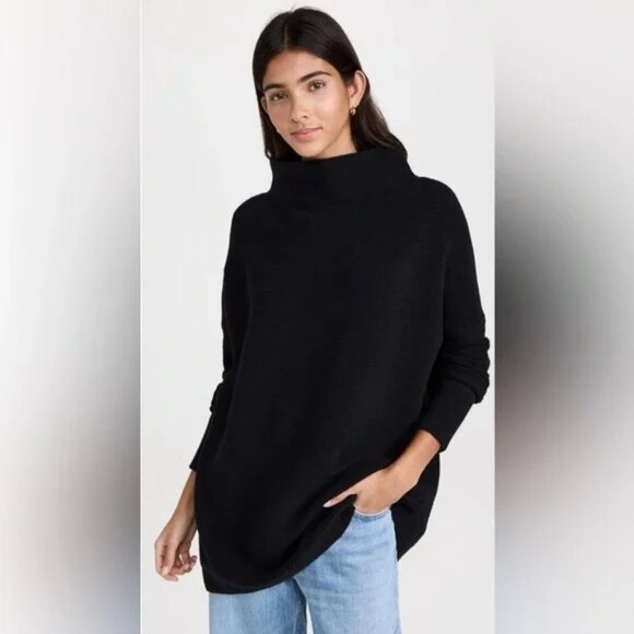 Free People Ottoman Slouchy Ribbed Mock Neck Sweater Tunic Black (M) - Picture 1 of 3